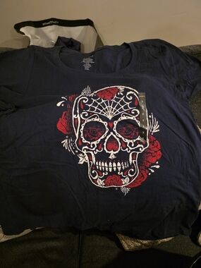 torrid Black Graphic Sugar Skull Tee with Red Accents